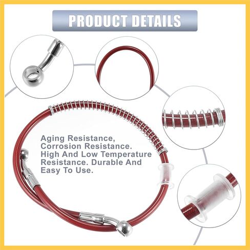 23.62" Length 10mm ID Motorcycle Hydraulic Brake Line Oil Hose Pipe Stainless Steel Braided Cable for ATV Motocross Sport Bikes Street Bikes Red Auto Replacement Parts in Saudi Arabia