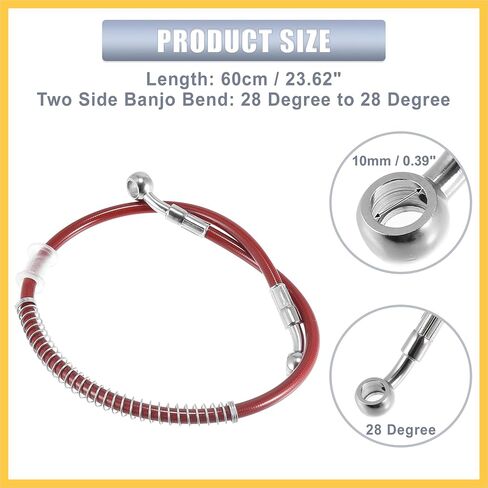 23.62" Length 10mm ID Motorcycle Hydraulic Brake Line Oil Hose Pipe Stainless Steel Braided Cable for ATV Motocross Sport Bikes Street Bikes Red Auto Replacement Parts in Saudi Arabia