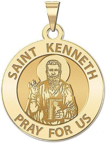 PicturesOnGold.com Saint Kenneth Religious Medal - Sterling Silver and 10K or 14k Gold - Round Pendants Protection Jewelry Christian Gifts for Men & Women in Saudi Arabia