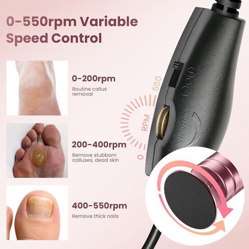 مزيل الكالس للقدمين ، فرك قدم احترافي مع 60 قطعة من أقراص ورق الصنفرة ، وأدوات باديكير السرعة القابلة للتعديل للأقدام ، ومزيل الكالس الكهربائي القابل للرجال للنساء البشرة الميتة والكالس in Kuwait