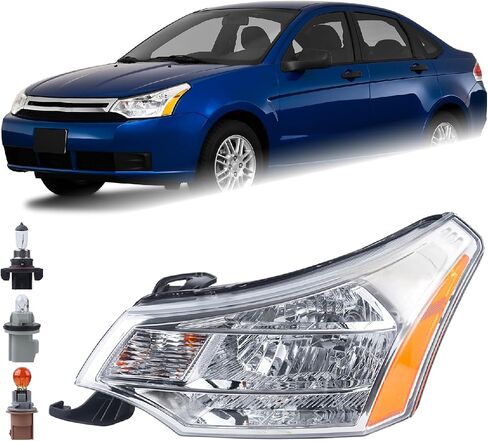 A Pair Headlight Compatible for 2008-2011 Ford Focus S/SE/SES/SEL Chrome Housing with Amber Reflector Headlamp Assembly Left Driver&Right Passenger 8S4Z13008F FO2502244 8S4Z13008E FO2503244 in Saudi Arabia
