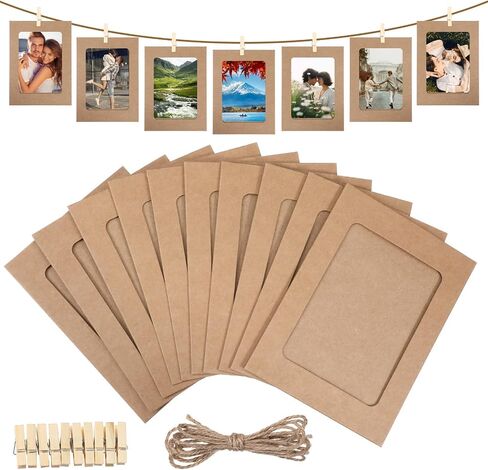 10 Pcs Paper Picture Frames, 4x6 Inch Paper Photo Frame Cardboard Photo Frames with Clips and Strings DIY Clip Hanging Photo Display Holders for Home, Classroom, Office,Wedding(Khaki) in Saudi Arabia