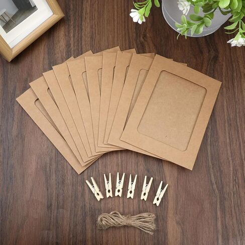 10 Pcs Paper Picture Frames, 4x6 Inch Paper Photo Frame Cardboard Photo Frames with Clips and Strings DIY Clip Hanging Photo Display Holders for Home, Classroom, Office,Wedding(Khaki) in Saudi Arabia