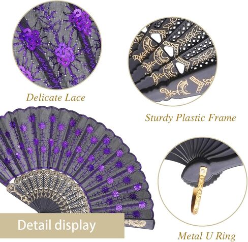 QIRMIZI 10 Pack Fabric Folding Handheld Fans, Perfect for Weddings, Parties, and Dancing,Black in Kuwait