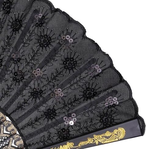 QIRMIZI 10 Pack Fabric Folding Handheld Fans, Perfect for Weddings, Parties, and Dancing,Black in Kuwait