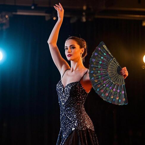 QIRMIZI 10 Pack Fabric Folding Handheld Fans, Perfect for Weddings, Parties, and Dancing,Black in Kuwait