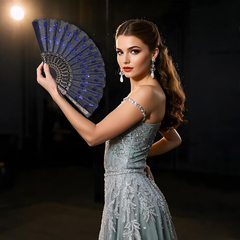 QIRMIZI 10 Pack Fabric Folding Handheld Fans, Perfect for Weddings, Parties, and Dancing,Black in Kuwait