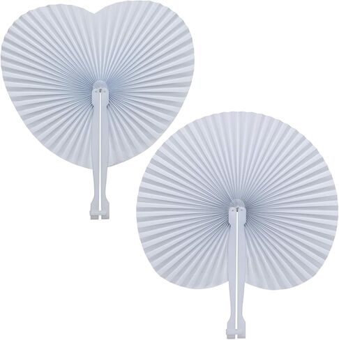 50 Pack White Folding Fans- Round and Heart Shaped Handheld Folding Accordion Paper Fans Assortment with Plastic Handle for Wedding Birthday Celebration Party Favors Bag Filler in Kuwait