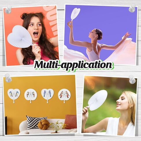 50 Pack White Folding Fans- Round and Heart Shaped Handheld Folding Accordion Paper Fans Assortment with Plastic Handle for Wedding Birthday Celebration Party Favors Bag Filler in Kuwait