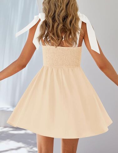 ZESICA Womens Summer Sleeveless Mini Dress Tie Shoulder Square Neck High Waist Swing A Line Short Sundresses in Kuwait