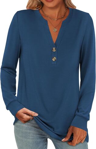 anrabess womens long long henley tops v neck regy dare dressy lourd fit dall flowy ledles 2025 Endery Complements in Kuwait