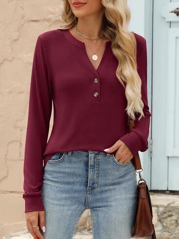 anrabess womens long long henley tops v neck regy dare dressy lourd fit dall flowy ledles 2025 Endery Complements in Kuwait