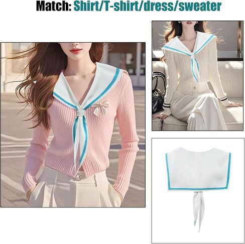 Sailor Collars Scarf for Women Top Fake Collar Necklaces Sailor Shawl wraps Match Sweater Shirt Dress in Saudi Arabia