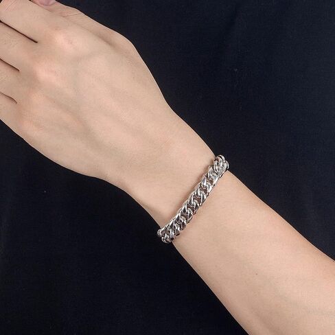 أزياء Men 925 Sterling Silver Bracelet-Original Silver Classic 10mm Cupan Chain 7 "7.5" 8 "8.5" 9 "9.5" 10 "هدية مجوهرات فاخرة in Kuwait