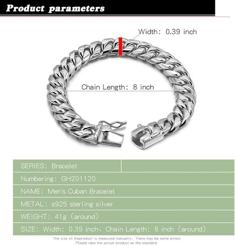 أزياء Men 925 Sterling Silver Bracelet-Original Silver Classic 10mm Cupan Chain 7 "7.5" 8 "8.5" 9 "9.5" 10 "هدية مجوهرات فاخرة in Kuwait