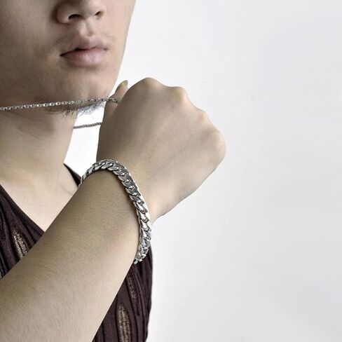 أزياء Men 925 Sterling Silver Bracelet-Original Silver Classic 10mm Cupan Chain 7 "7.5" 8 "8.5" 9 "9.5" 10 "هدية مجوهرات فاخرة in Kuwait
