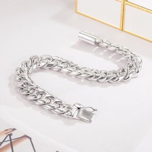 أزياء Men 925 Sterling Silver Bracelet-Original Silver Classic 10mm Cupan Chain 7 "7.5" 8 "8.5" 9 "9.5" 10 "هدية مجوهرات فاخرة in Kuwait