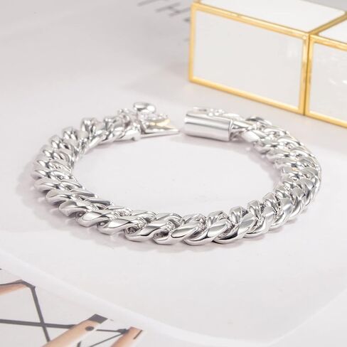 أزياء Men 925 Sterling Silver Bracelet-Original Silver Classic 10mm Cupan Chain 7 "7.5" 8 "8.5" 9 "9.5" 10 "هدية مجوهرات فاخرة in Kuwait