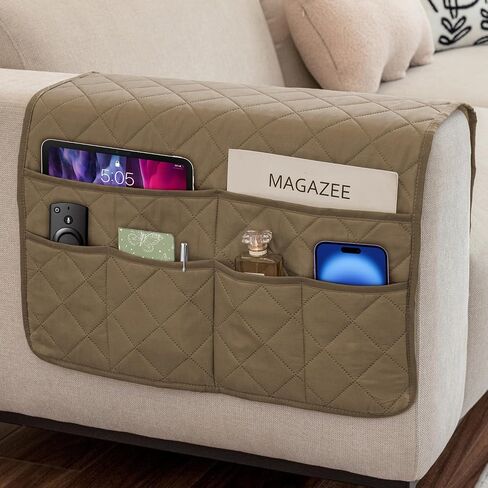 Remote Control Holder for Recliner Armchair Caddy Couch Armrest Organizer, Arm Chair Bedside Caddy Storage Organizer for Recliner Couch With 6 Pockets for Magazine, Tablet, Phone, iPad (Beige) in Saudi Arabia