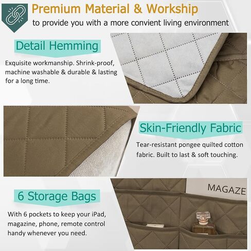 Remote Control Holder for Recliner Armchair Caddy Couch Armrest Organizer, Arm Chair Bedside Caddy Storage Organizer for Recliner Couch With 6 Pockets for Magazine, Tablet, Phone, iPad (Beige) in Saudi Arabia