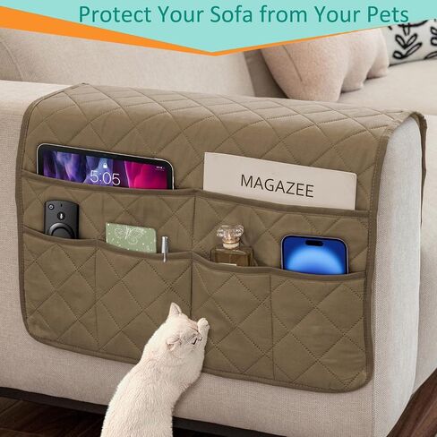 Remote Control Holder for Recliner Armchair Caddy Couch Armrest Organizer, Arm Chair Bedside Caddy Storage Organizer for Recliner Couch With 6 Pockets for Magazine, Tablet, Phone, iPad (Beige) in Saudi Arabia