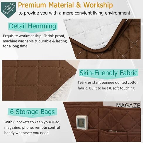 Remote Control Holder for Recliner Armchair Caddy Couch Armrest Organizer, Arm Chair Bedside Caddy Storage Organizer for Recliner Couch With 6 Pockets for Magazine, Tablet, Phone, iPad (Beige) in Saudi Arabia