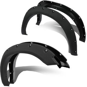 ECOTRIC Fender Flares Compatible with 2009-2010 Dodge Ram 1500/2011-2018 Ram 1500/2019-2023 Ram 1500 Classic Fleetside, Truck Wheel Flares Wheel Cover Textured Black Rivet Style 4Pcs