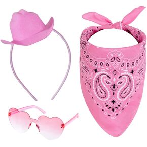 Cowboy Hat Headband Pink Mini Cowgirl Hat Headband Heart Glasses Bandana for Women Halloween Costume Masquerade Party