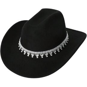 Verdusa Woment Western Boho Cowboy Hat Hat Rhinestone equin Wide Brim Cowgirl Hat