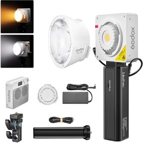 Godox ML100Bi Bi-Color Continuous Output LED Video Light with Battery Grip and Mini Tripod, Godox Mount, Support DC USB and Power Bank Charging APP Control 2800K-6500K 11 FX Effects for Photography