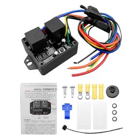 مجموعة مفاتيح المروحة الحرارية الرقمية 12V و 24V استبدال DC-0444 نطاق درجة الحرارة القابلة للتعديل الرقمي الكهربائي الرقمي الحراري المفتاح الكهربائي مجموعة 104 درجة فهرنهايت إلى 230 درجة فهرنهايت