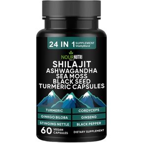 Vitality and Wellness Support Ultra 24 in 1 Supplements Blend – Ingredient includeShilajit,Black Seed Oil, Ashwagandha, and More – 60 Capsules