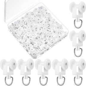 Barydat 100 PCS Track Track Plider Hooks Hooks Cartain Stain Track Plastic Rail Gliders Dual Wheel Coller Larriers for Beach Sciling Rase Dividers
