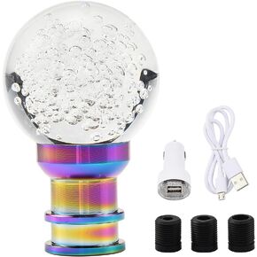 Blueshyhall Glass Crystal Shift Knob Blue Bubble, LED Multicolor Gradient Gear Stick Shifter Lever Handle Universal for at/MT Vehicle