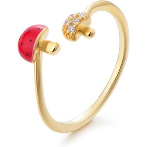 حلقات أخمص القدمين الحمراء من الفطر Red 18K فطر مطلي بالذهب الخنصر الخنصر القابل للتعديل هدية مجوهرات لطيفة للنساء