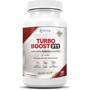 Turbo Boost 911 Nitric Oxide Booster, Circulation, Energy Boost, Mental Focus (N-O) Supplement – 60 Capsules