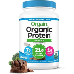 Orgain Organic Vegan Protein Powder + Greens, Vanilla Bean - 21g Plant Based Protein, 6g Prebiotic Fiber for Gut Health, Gluten Free, No Lactose Ingredients, No Sugar Added, Non-GMO - 1.94lb
