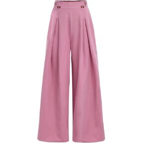 Girl's Elastic High Waist Wide Leg Baggy Pants Button Casual Loose Flowy Cute Long Trousers