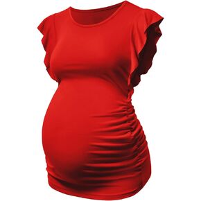 Maternity Shirts for Women - Gift for Pregnant Womens Ruched Side Ruffle Sleeve Pregnancy Tops