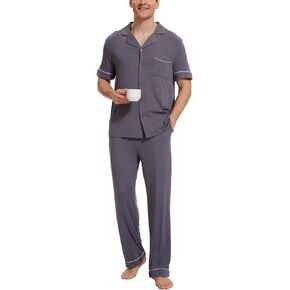 Bamboo Viscose Men's Pajama Sets Short Sleeve Notch Collar Lounge Set with Pockets