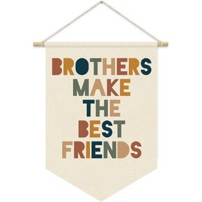 Brothers Make the Best Friends Wall Hanging Pennant Banner Flags, Boys Room Decor, Blue Canvas Wall Banner for Nursery Toddler Baby Little Boys Bedroom Playroom Decor