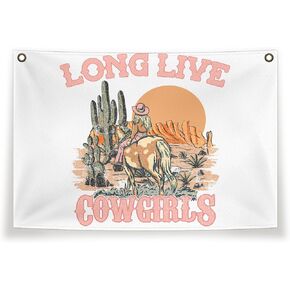 Long Live Cowgirl Canvas Flag,Western Cowgirl Hanging Wall Canvas Banner,Cowgirl Room Decor,Cactus Wall Decor Cowgirl Gifts For Women,Long Live Cowgirls 20×30 Inches