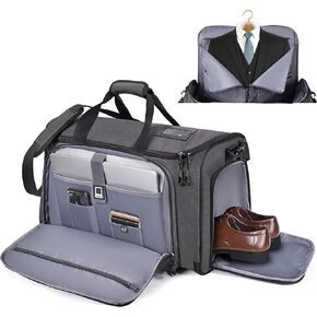 Travel Garment Duffle Bag with Laptop Compartment, YKK Zippers RFID Blocking Convertible Suit Bag Name Tap Pocket Carry On 2 in 1 Hanging Suit Travel Duffel Work Pouch