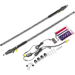 WeiSen 2PCS 3FT RGB Led Whip Light with 360° Spring Base Chasing Light, Offroad Warning Lighted Antenna Whips Compatible with Polaris RZR Ranger General Maverick X3 Talon