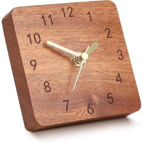 Wooden Desk Clock, 4 inch Small Analog Clock Desktop Decoration, Modern Desk and Shelf Clock, Silent Non-Ticking Battery Operated Table Clock, Mantel Clock for Office, Living Room, Bedroom
