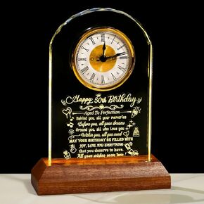 Happy 60th Birthday Crystal Clock Gifts for Men Women, 60 Years Old Birthday Presents for Parents Mom Dad, 60th Quartz Clock Birthday Gifts with Wooden LED Light Base for Couples