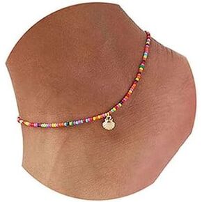 Boho Beaded Bracelet & Anklet Chain - Colorful Gold Shell Beaded Foot Jewelry for Women