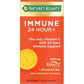 Nature's Bounty Immune 24 Hour +، فيتامين C الوحيد مع دعم مناعي على مدار 24 ساعة من Ester C و Rapid Engle Softgels و 50 Count