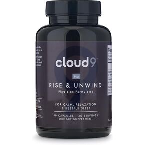Cloud9 Rise & Unwind PM - Nighttime Wellness Supplement for Relaxation & Rest - Sleep Support Supplement with Herbal & Vitamin Blend for Calm, Restful Sleep - 90 Capsules, 60g