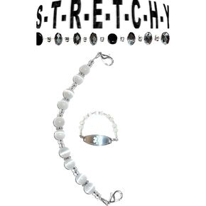 Hidden Hollow Beads Women's Cat White Beaded Seddedy 6.5 أو 5.5 بوصة الطبية الطبية معرف السوار الاستبدال القابل للتبديل ، وتحديد علامة المعلومات الحيوية